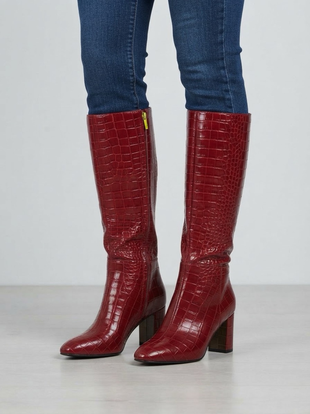 Sam Edelman NWT Women’s Tall Croc-Embossed Red Leather Boots (wide calf) Sz 9.5